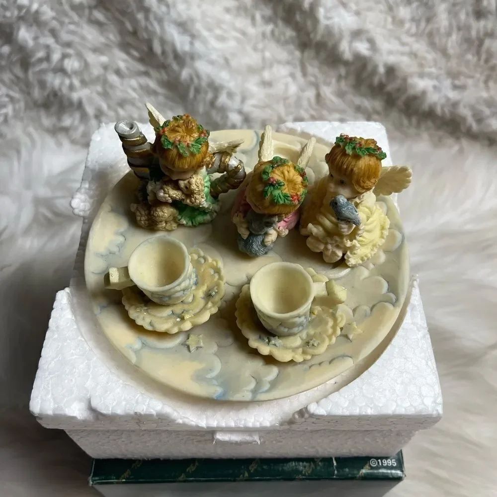 Vintage Miniature Resin Tea Set Cherub Angels On Cloud Set 10 Piece
